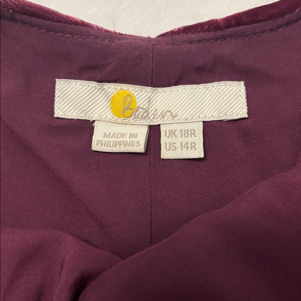 Boden Plum Velvet Open Back Mini Dress SZ 14 rhinestone button long sleeve lined - Picture 5 of 16